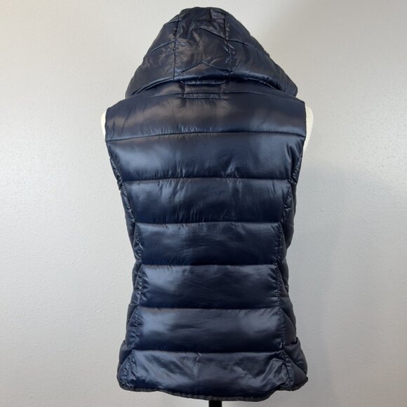 Zara Trafaluc Womens Blue Hooded Puffer Vest Snap Zip Pockets Insulated Sz Small - Picture 3 of 16